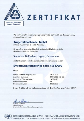 Zertifikat Entsorgungsfachbetrieb 072026